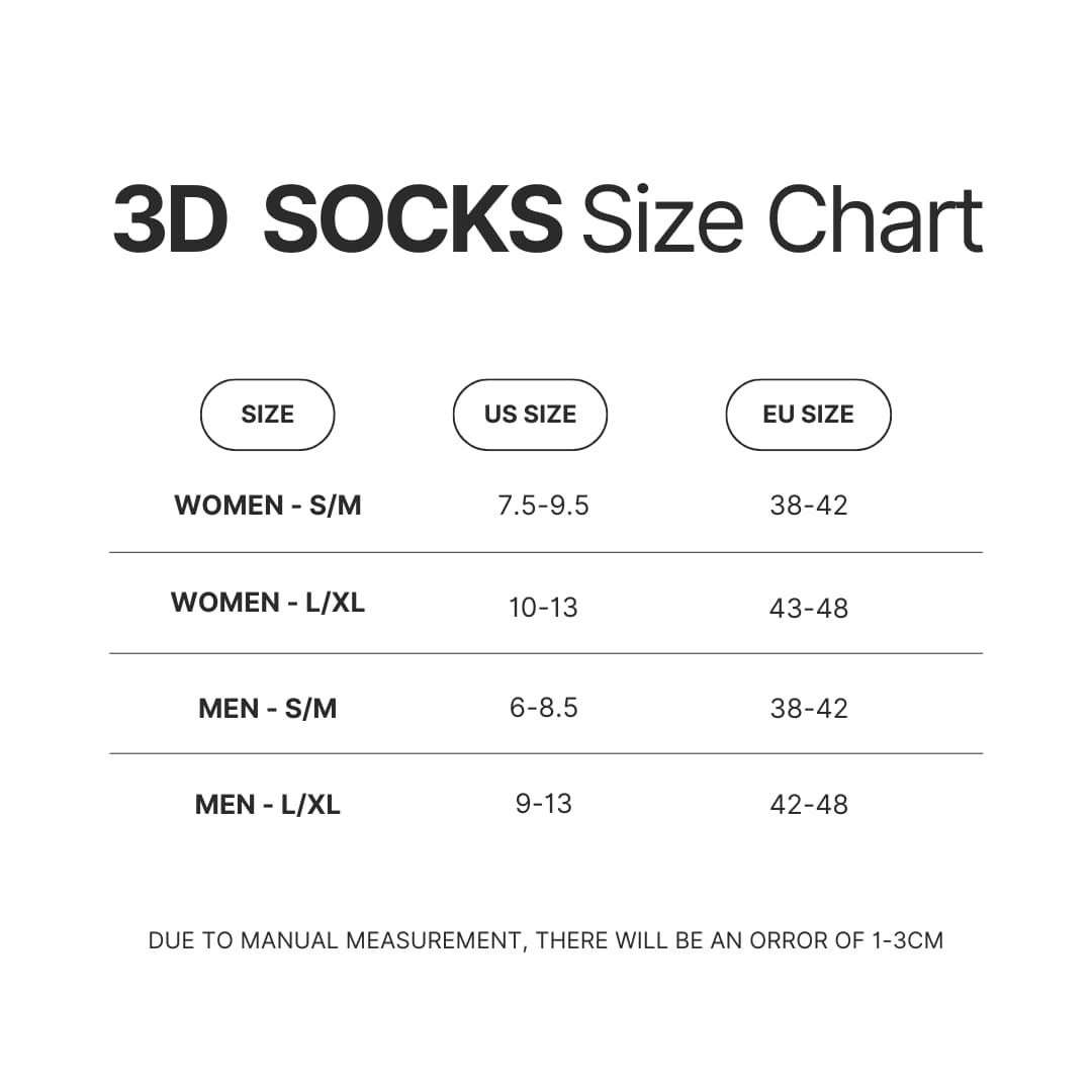 3D Socks Size Chart - BFDI Merch