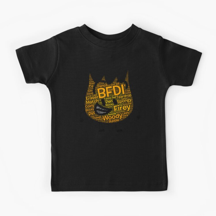 Bfdi Word Cloud Firey Shaped Kids T-shirt - Image 3
