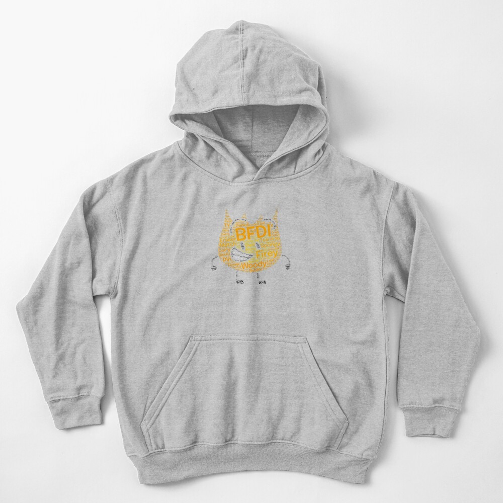 Bfdi Word Cloud Firey Shaped Kids Hoodie - Image 3